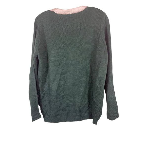 Poof New York Merry Christmas Womens Santa Sweater Large Green & Red Acrylic - Picture 2 of 5